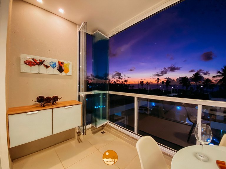 DG01I - Varanda com VISTA MAR, 50m da praia, Piscina, 2 Vaga