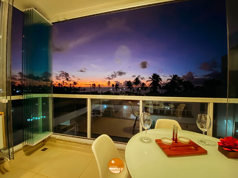 DG01I - Varanda com VISTA MAR, 50m da praia, Piscina, 2 Vaga