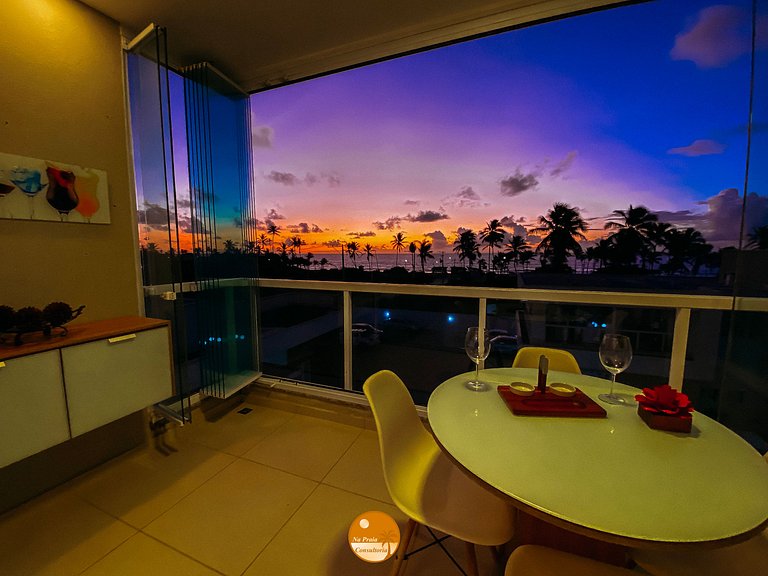 DG01I - Varanda com VISTA MAR, 50m da praia, Piscina, 2 Vaga