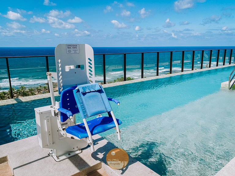 M803- Lindo Studio Vista Mar, Piscina, Academia